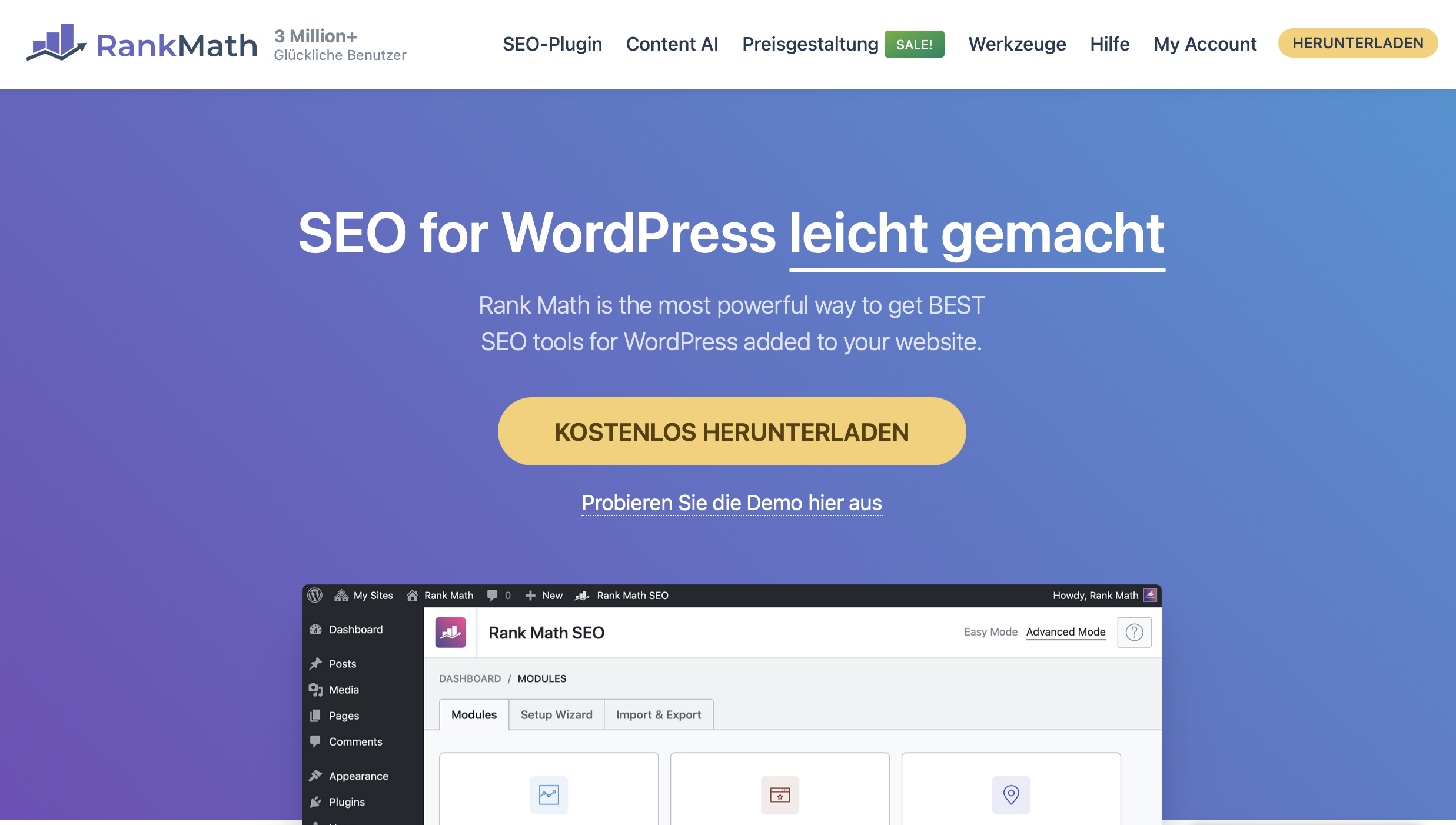 Website der WordPress-Extension Rank Math SEO Bild: Website der WordPress-Extension Rank Math SEO