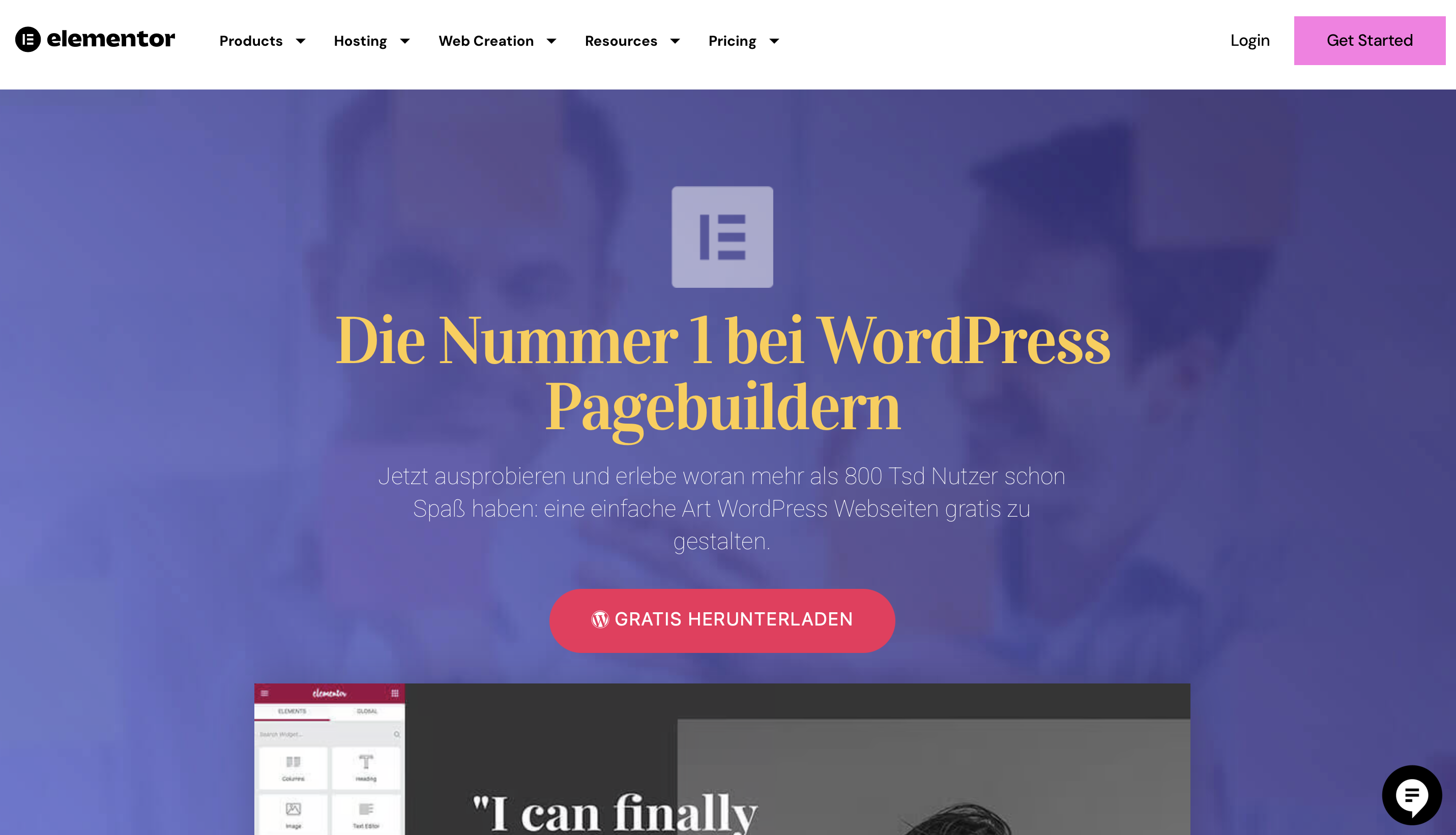Screenshot der Elementor-Homepage Bild: Screenshot der Elementor-Homepage