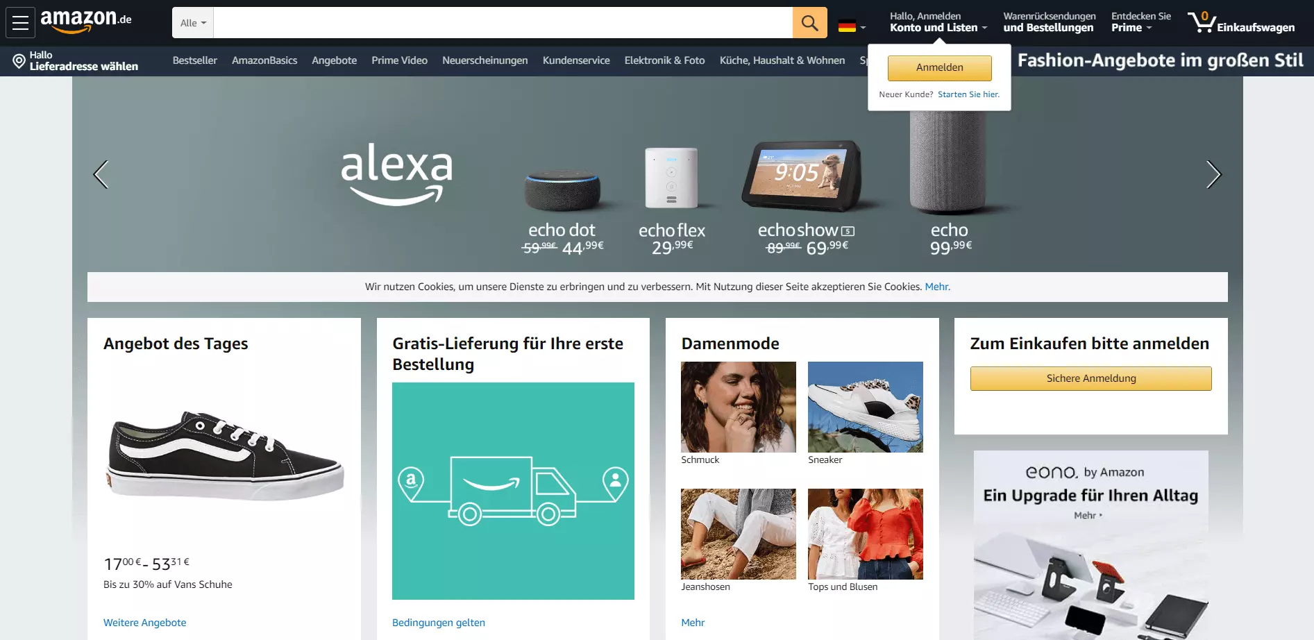 Bild: Amazon Homepage – Beispiel für einen Onlineshop
