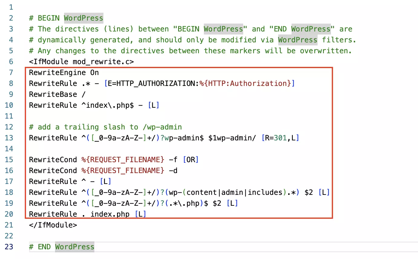 Neue .htaccess-Datei mit dem ersetzten Code aus dem WordPress-Backend Bild: Neue .htaccess-Datei mit dem ersetzten Code aus dem WordPress-Backend