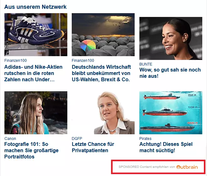 Bild: Screenshot von Focus.de, Ausschnitt der Content-Recommendations „Aus unserem Netzwerk“