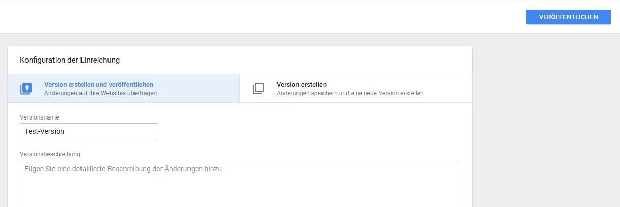 Bild: Google Tag Manager: Veröffentlichung des Snippet-Containers
