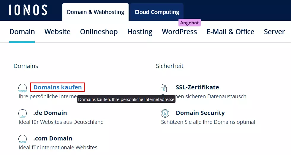 IONOS Website: Eigene Domain für ProtonMail kaufen Bild: IONOS Website: Eigene Domain für ProtonMail kaufen