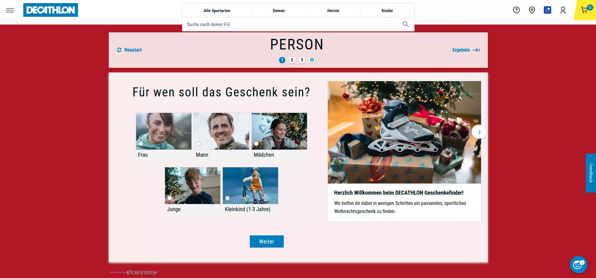 Screenshot der weihnachtlich gestalteten Website von Decathlon Deutschland Bild: Screenshot der weihnachtlich gestalteten Website von Decathlon Deutschland