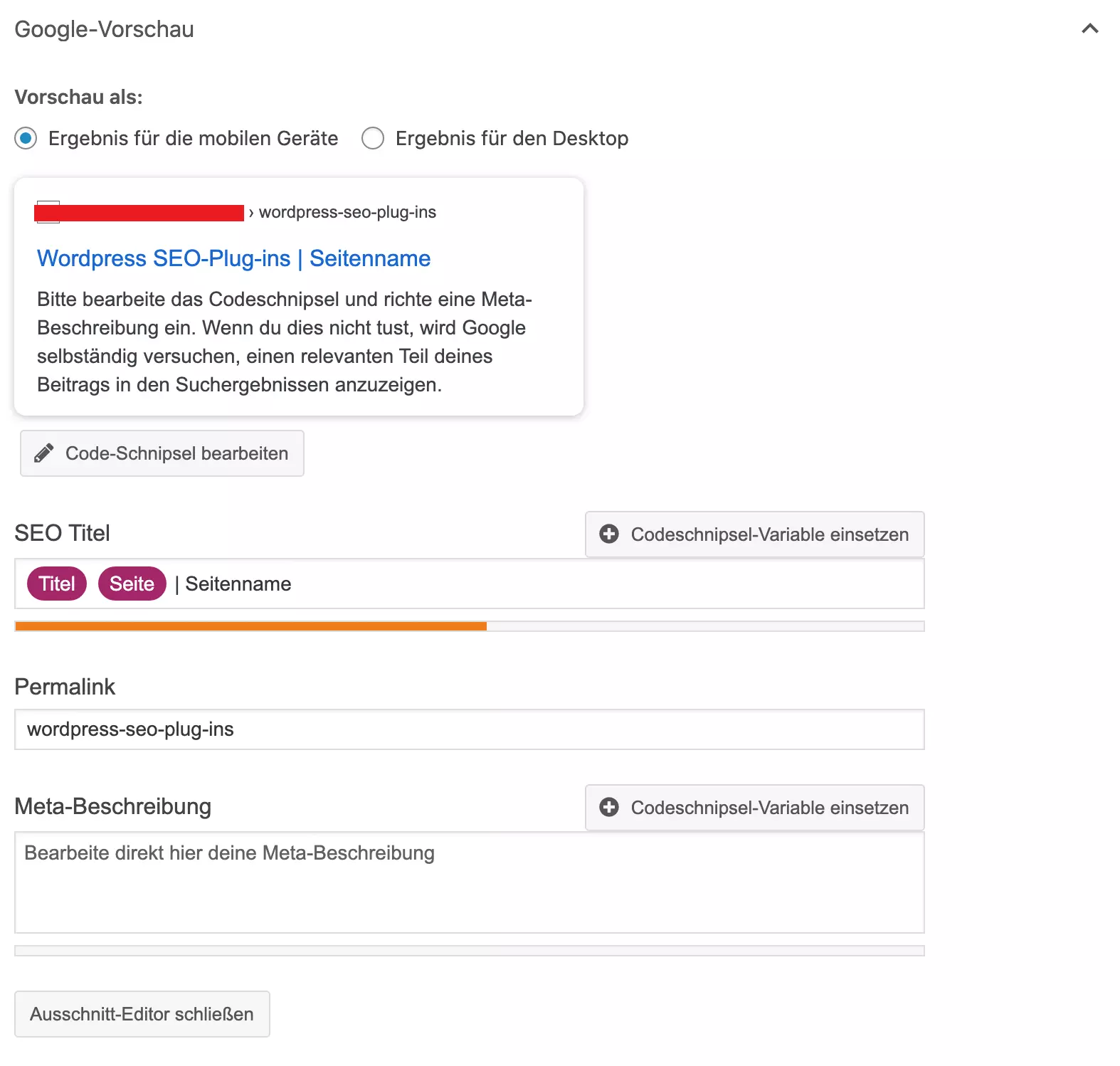Bild: WP SEO Plugin Yoast SEO: Google-Vorschau
