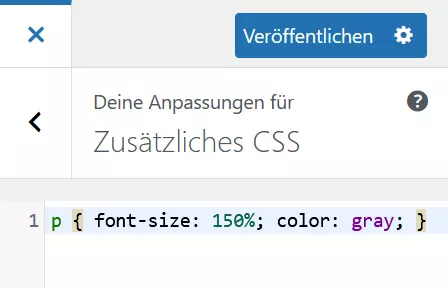 Bild: Screenshot des Customizers für WordPress mit zusätzlichem CSS